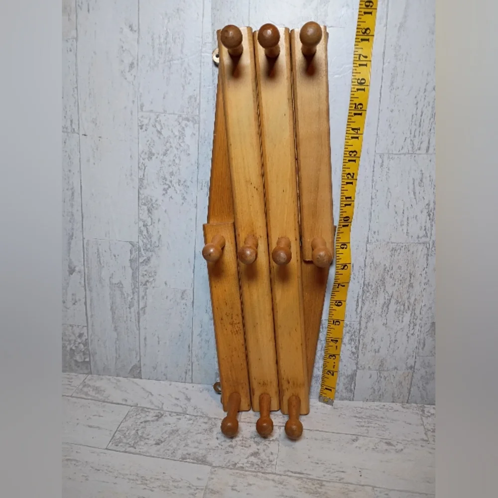 Vintage Acordian Rack Hat Coat Hanger Wall entryway decor kitchen wood mug holde